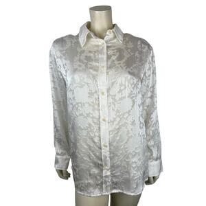 NEW Saint + Sofia Button Down Boyfriend Shirt Size 6 White Burnout Long Sleeve